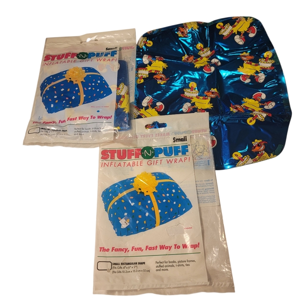(2) Vintage Stuff-N-Puff Inflatable Gift Wrap Bags Birthday Fun